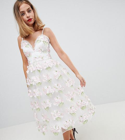 Vestido De Graduación Midi De Tirantes Con Diseño De Flores 3d De Asos Edition Petite