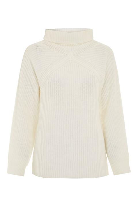 Womens Roll Neck Ribbed Jumper - Cream, Cream