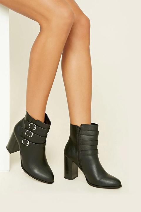 Faux Leather Buckle Booties