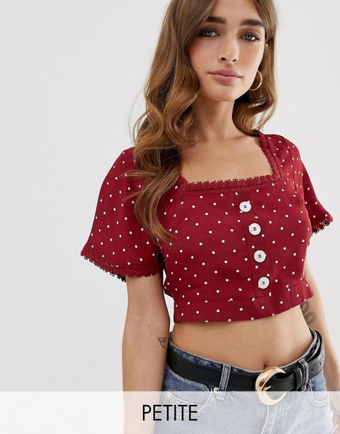 Miss Selfridge Petite - Top Corto A Pois Con Bottoni Frontali - Rosso