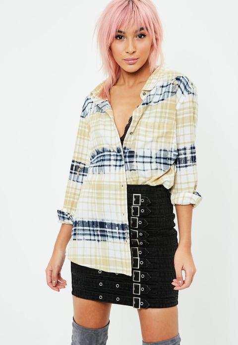 Yellow Bleached Oversized Check Shirt, Multi