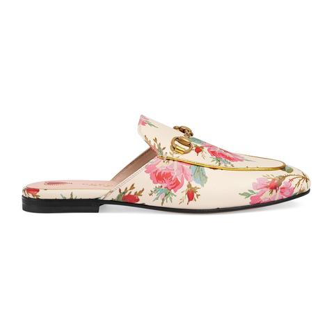 Slipper Princetown In Pelle Con Stampa Rose