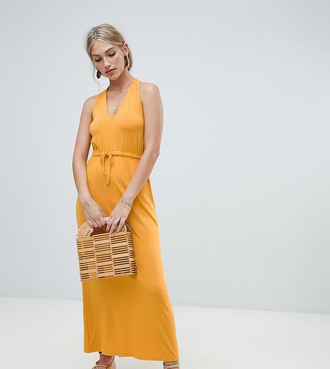 Vestido Midi Amarillo Con Lazada En La Cintura De Warehouse