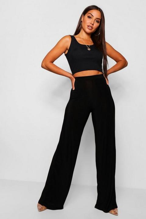 Womens High Waist Slinky Wide Leg Trousers - Black - 6, Black