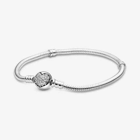 Pandora Pulsera Moments Con Cierre Corazón Brillante En Plata De Ley