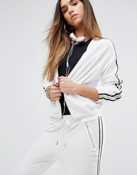 Juicy Couture - Black Label - Giacca In Microspugna Con Righe Stile Tuta Da Corsa - Bianco