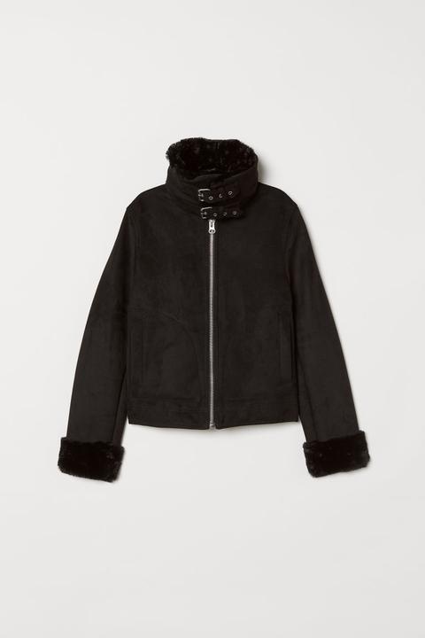 H & M - Chaqueta Con Pelo Sintético - Negro