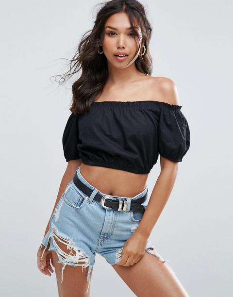 Asos - Top Corto In Cotone - Nero