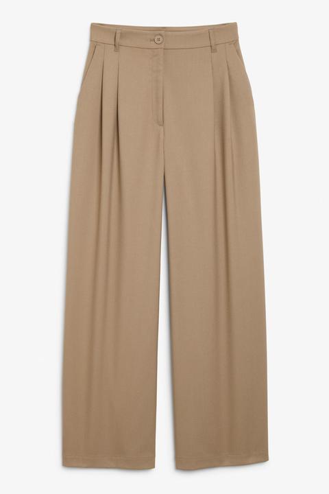 Wide Leg Pleated Trousers - Brown from 