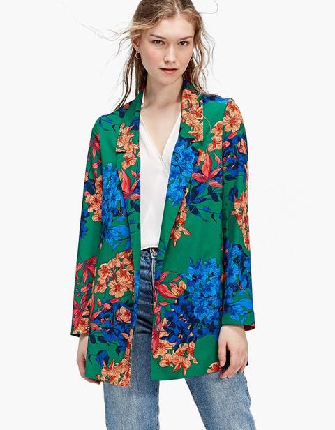 Flowing Floral Print Blazer In Green