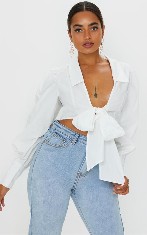 Petite White Bow Detail Blouse