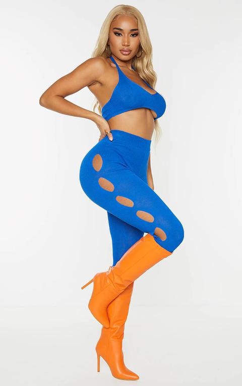 Shape Bright Blue Knit Cut Out Side Leggings