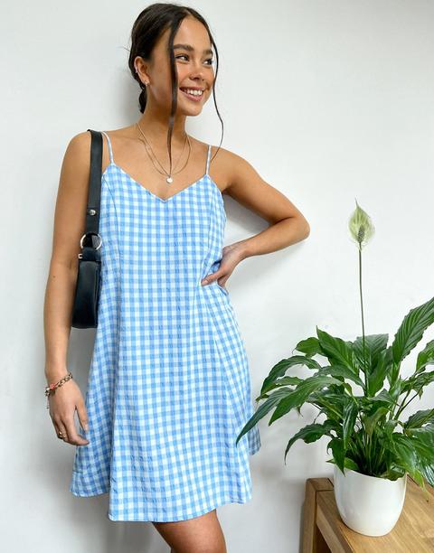 Weekday Fawn Mini Cami Dress In Blue Gingham