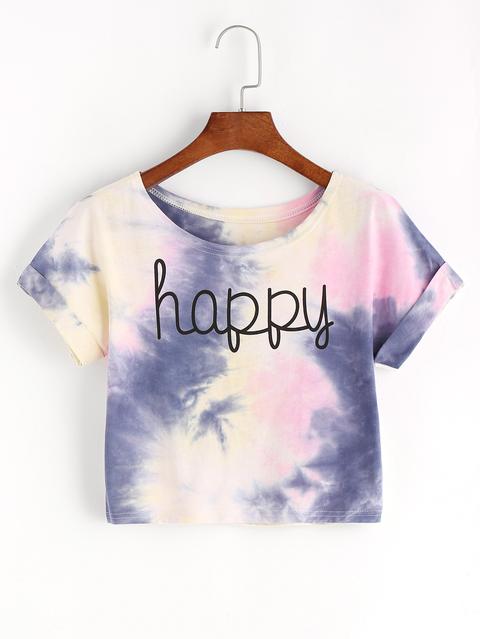 Tie Dye Stampa Lettera Crop T-shirt