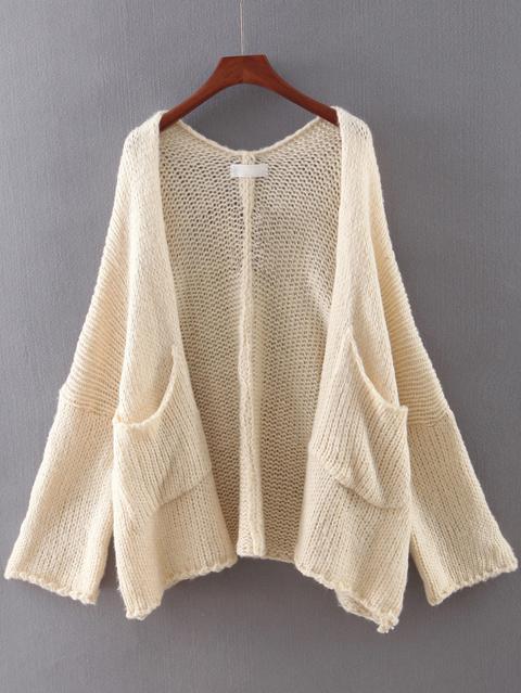 Cardigan Maniche Lunghe E Tasche - Beige