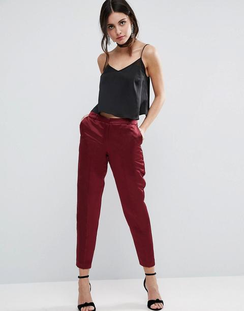 Asos - Pantaloni Slim In Raso Glamour - Rosso