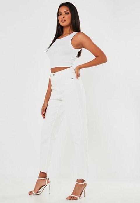 Tall White Highwaisted Raw Hem Mom Jeans, White