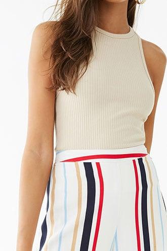 Forever 21 Ribbed Racerback Tank Top , Beige