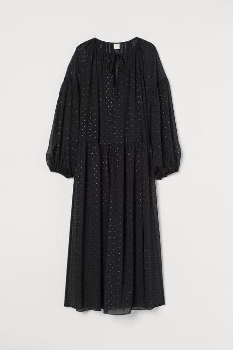 Vestido Largo De Gasa - Negro