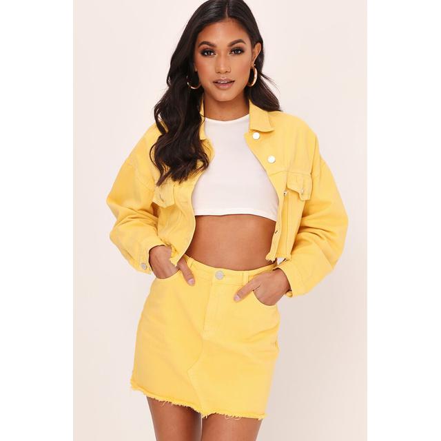 lemon yellow denim skirt