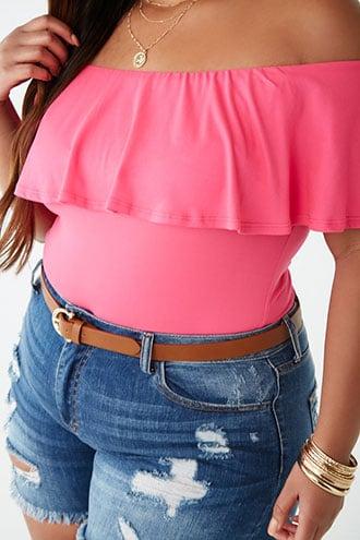 pink off the shoulder bodysuit