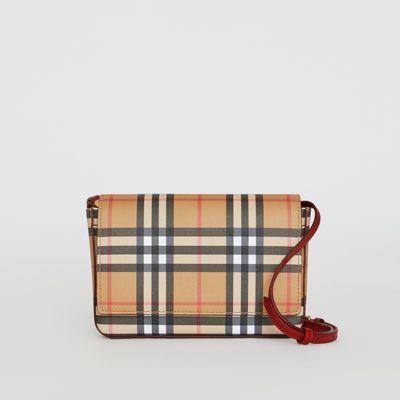 Bandolera Pequeña En Piel A Cuadros Vintage Checks (carmesí) - Mujer | Burberry