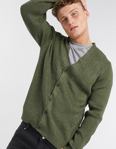 Cárdigan Caqui Con Cuello De Pico Y Botones De Canalé Retorcido De Asos Design-verde