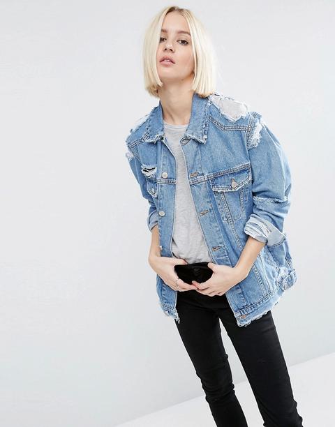 Asos - Giacca Di Jeans Con Strappi - Blu