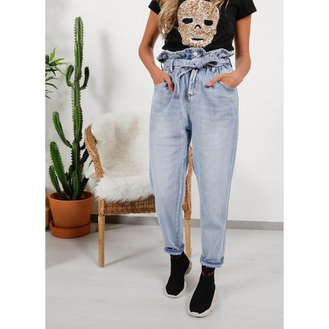 JEANS PALAZZO PRETINA ELASTICADA MUJER AZUL CLARO