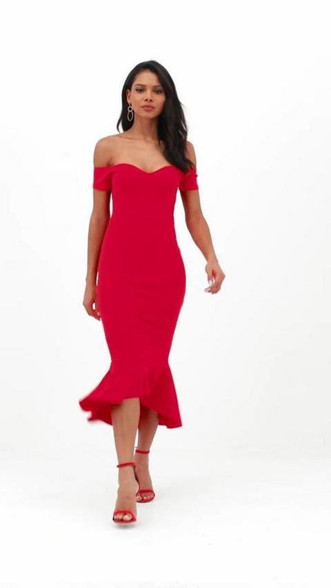 Missguided bardot 2024 fishtail hem dress