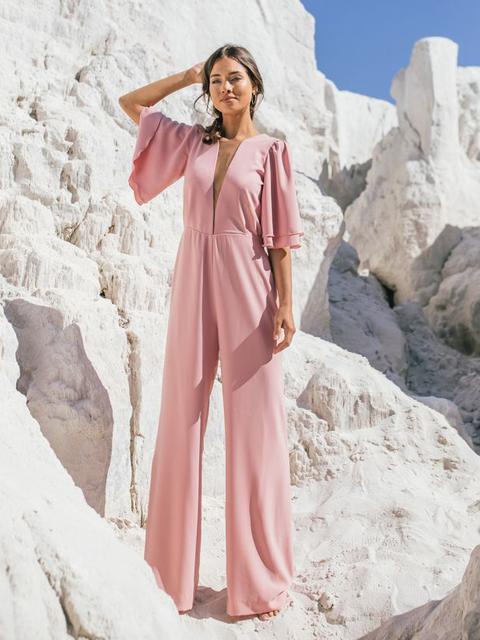 Pink Tulle-paneled Jumpsuit