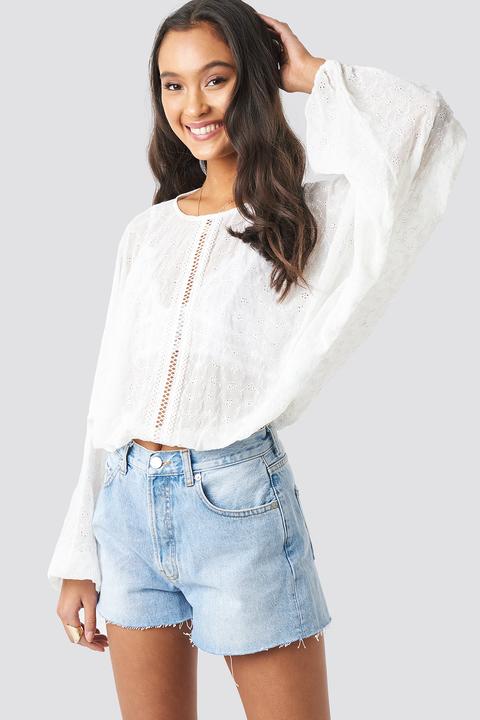 Lace-up Back Blouse Weiß