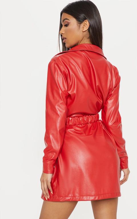 red faux leather dress