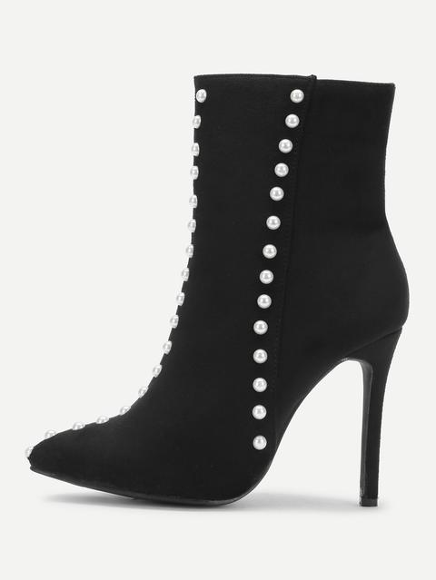 Faux Pearl Decorated Side Zipper Stiletto Boots