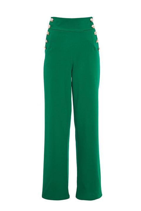 Green Crepe High Waist Palazzo Trousers