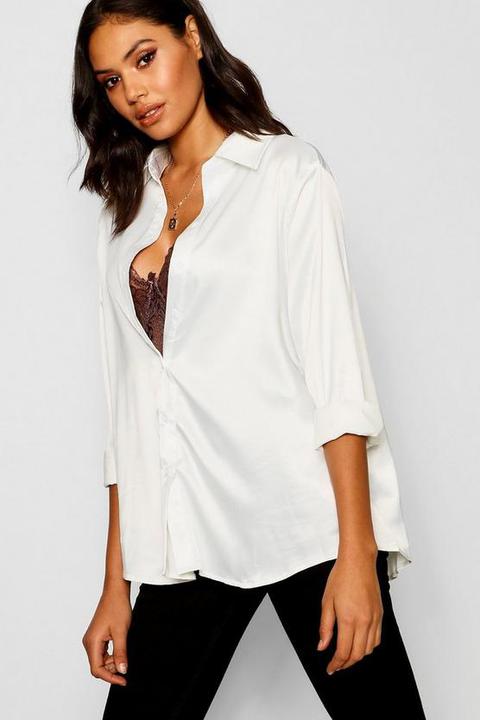 Womens Satin Oversized Shirt - White - 16, White