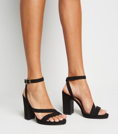 Black Suedette Strappy Block Heels New Look Vegan