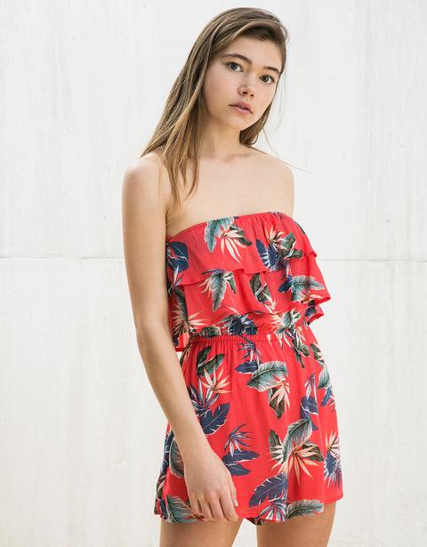 Mono Bsk Estampado Tropical Con Volantes