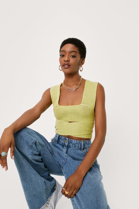Womens Knitted Square Neck Multiway Tie Top