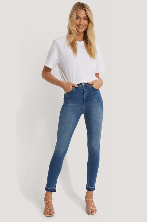 Na-kd Skinny High Waist Open Hem Jeans - Blue