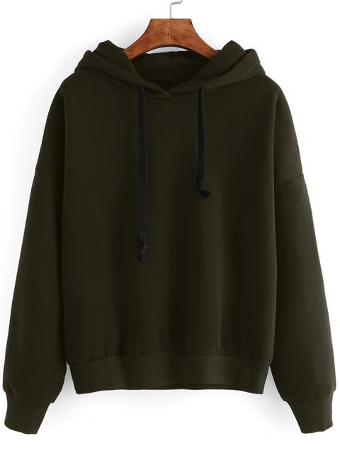 Sudadera Hombro Caído Con Capucha - Verde Militar