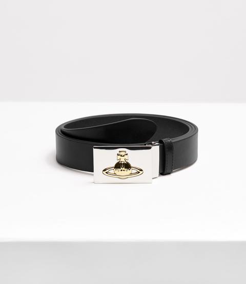 Square Buckle Gold Belt Black