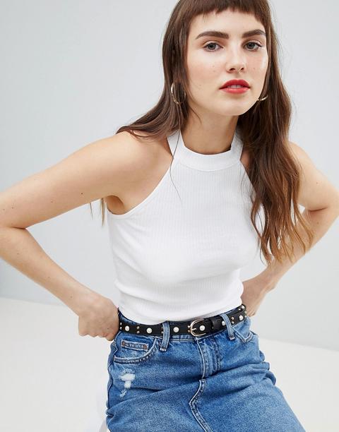 River Island - Canotta Allacciata Al Collo - Bianco