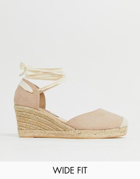 London Rebel - Zeppe Espadrilles Pianta Larga Allacciate Alla Caviglia - Beige