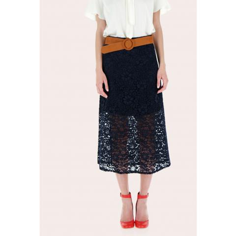 Gonna Midi In Pizzo Con Cintura Suede