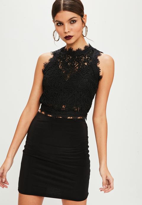 Crop Top Noir Tall En Dentelle