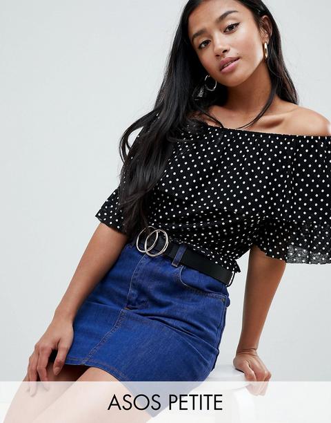 Asos Design Petite - Top Con Scollo Alla Bardot Con Stampa A Pois - Multicolore