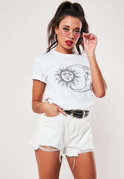 White Sun And Moon Graphic T Shirt