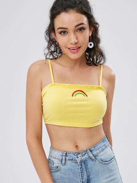 Top Cami Con Ricamo Arcobaleno Yellow