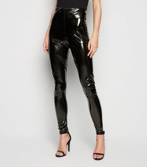 Ex New look Ladies Womens Black Leather Look Leggings Wet Look Trousers pants 